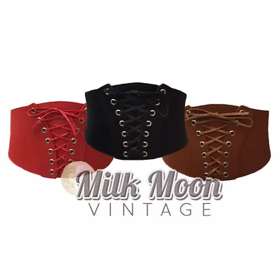  Ladies Waist Corset Cinched Belt Faux Leather Black Brown Red Pin Up • £9.79