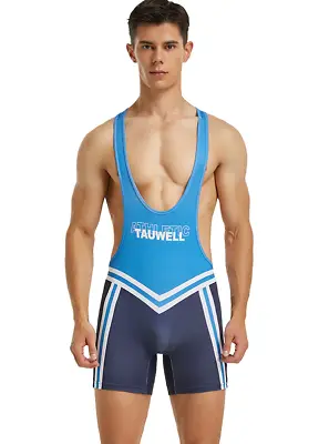 Mens X Large Blue Stripe Panel Sexy Lycra Cycle Wrestling Singlet Bodysuit Gay • £22.95