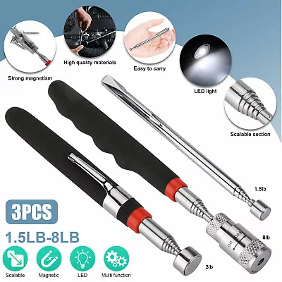 3 PCS Magnet Pickup Tool Telescoping Sticks Include 8 Lb LED Light Magnet Stick • $8.99