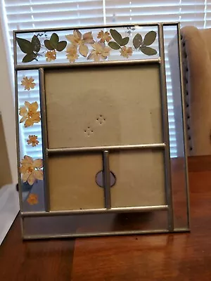 Picture Frame Metal Glass Ornate Enclosed Leaves & Flowers VTG • $12.15