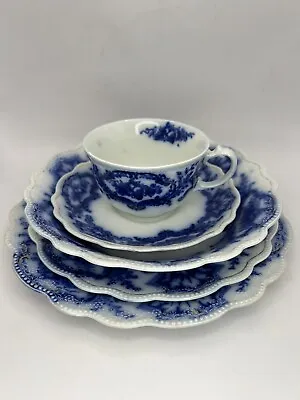 Antique Circa 1891 W.h. Grindley Flow Blue & Gold Alaska Porcelain 5 Piece Set • $34