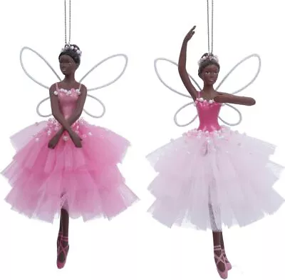 Gisela Graham Set Of 2 Pink Jewelled Fairy Christmas Tree Decorations With Twine • £19.99