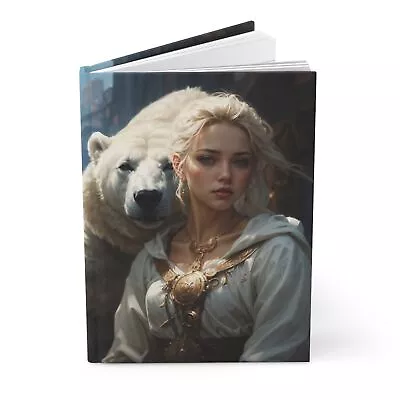 Hardcover Journal Matte- Mystical Warrior Woman With Majestic Polar Bear  A5 • $14.80