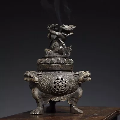 9.1  Antique Qing Dynasty Bronze Vajrapani Beast Head Three Foot Incense Burner • $420