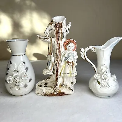 Vintage Small Vase Lot Floral Set Of 3 Cottage Core Shabby Chic White Porcelain • $12.99