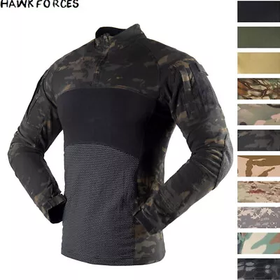 Army Tactical Combat Shirt Long Sleeve Casual Pullover T-Shirt Camouflage Hiking • £28.79