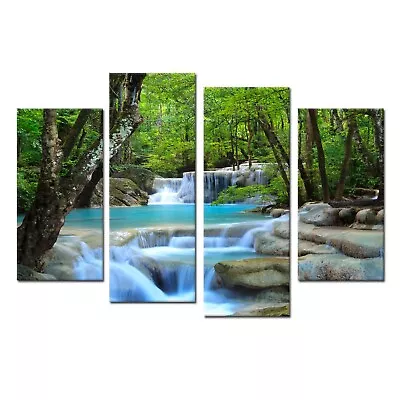 IKNOW FOTO 4 Pieces Canvas Prints Dreamlike Waterfall Wall Art Forest Landsca... • $96.19