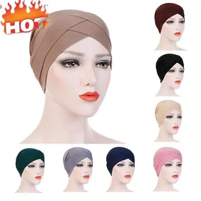 Women Stretchy Hat Turban Cross Head Wrap Chemo Bandana Muslim Scarf Hijab Cap • $3.94