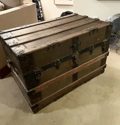 Early 20th Century Fully Fitted Flat Top Steamer Trunk Cunard Christiania Label  • $2200