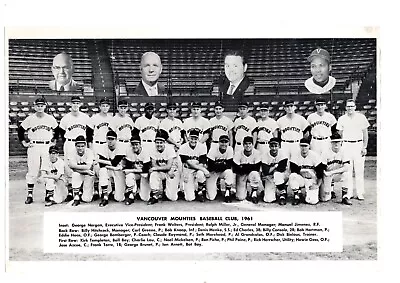 Original 1961 Vancouver Mounties 7x11 Team Photo Baseball Knoop Lau Menke Torre • $95