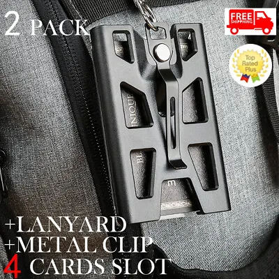 2PACK ID Badge Holder With Lanyard 4 Card Slot Clip Heavy Duty Wallet Vertical • $18.99