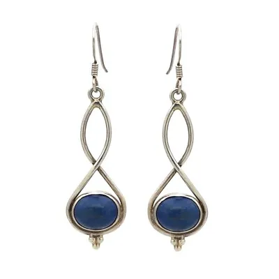 Oval Shaped Lapis Lazuli Sterling 925 Silver Handmade Genuine Dangle Earrings • $11.88