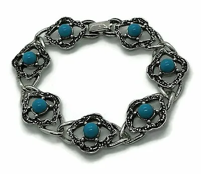 Vintage Sarah Coventry 7  Silver Tone & Blue Faux Gemstone Boho Bracelet • $15