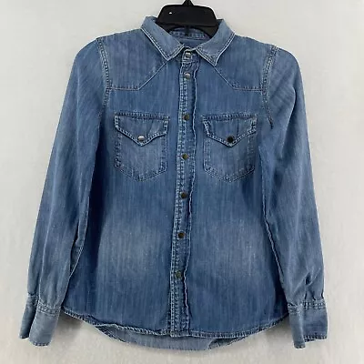 Madewell Denim Top Shirt Women's XS Blue Medium Wash Chambray Button Up Shirt • $17.99