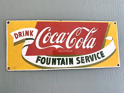 VINTAGE Drink COCA COLA FOUNTAIN SERVICE PUMP STATION PORCELAIN OIL GAS SIGN • $0.99