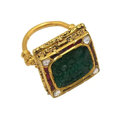 £5648.33 • Buy (3780) Vintage Gold Indian Ring Set With Large Emerald, Diamonds And Rubies