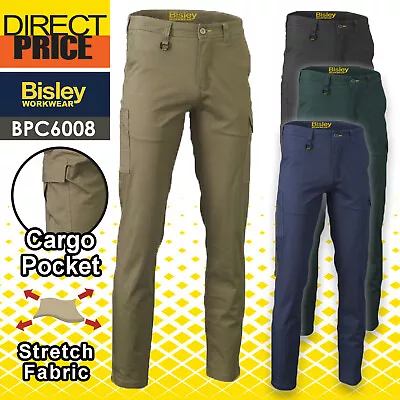 Mens Bisley Work Pants Stretch Cargo Cotton Drill Trousers Pockets SOFT BPC6008 • $49.55