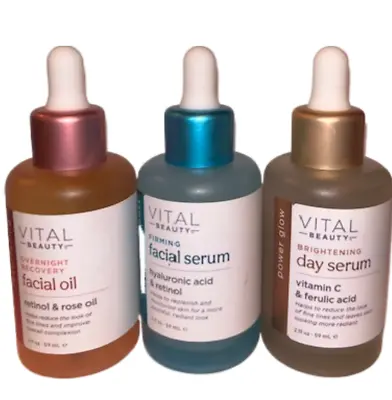 VITAL Beauty Brightening Day Serum- Firming Facial Serum- Overnight Recovery Oil • $19.99