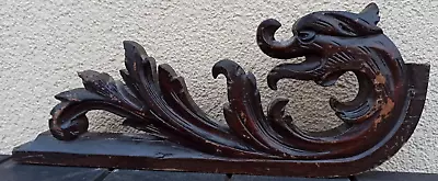 13   Antique French Wood Carved Oak Gothic Dragon Pediment Architectural • $149