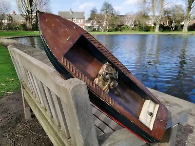 £20 • Buy Large Vintage Wooden Model Fuel Motor Boat Restoration Project 26” Scratch Built