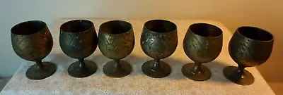 Set Of 6 ￼EPNS India Hand Etched Mini Shot Goblets-Brass • $20