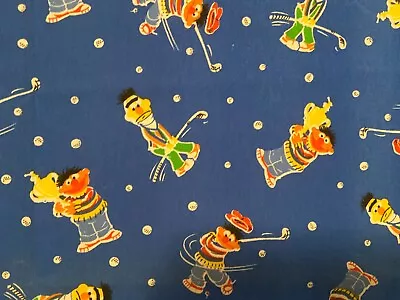 SESAME STREET Blue Fabric 36L X 44W Bert And Ernie Playing Golf • $12.99