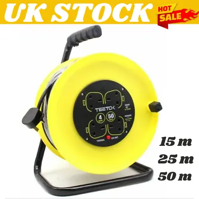 4 Socket Cable Reel 50M Extension Lead 13A With Thermal Cut Out Heavy Duty • £20.98