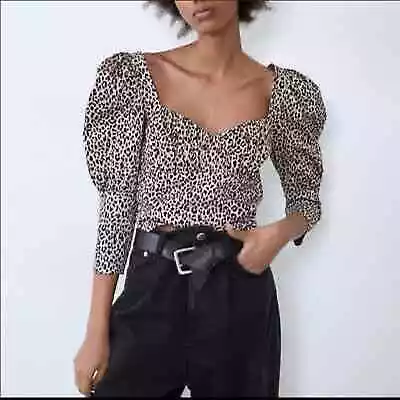 Zara NWT Cheetah Print Poplin Top Blouse Shirt Women’s Brown And Black • $30