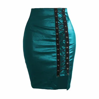 $18.39 • Buy Womens Gothic Punk Clubwear Dance Sexy Lace Up Mini Faux Leather Split Skirt New