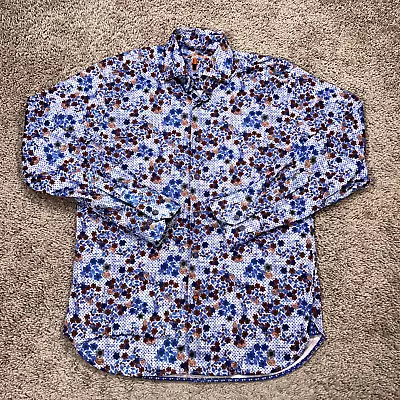 Visconti Black Shirt Mens Small Blue Paisley Floral Polka Dots Luchiano • $24.77