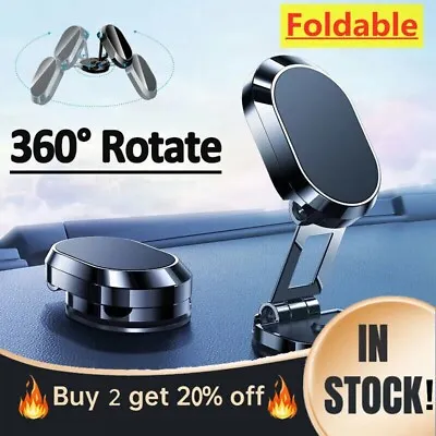 360° Rotation Magnetic Phone Holder Foldable Car Mount Stand Dashboard Universal • $6.75