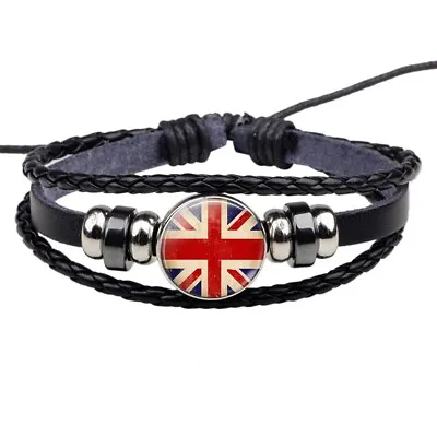 £5.97 • Buy LEATHER UNION JACK Bracelet Bangle Adjustable