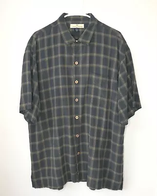 Tommy Bahama Mens 100% Silk Shirt Short Sleeve Button Front Windowpane Size L • $20