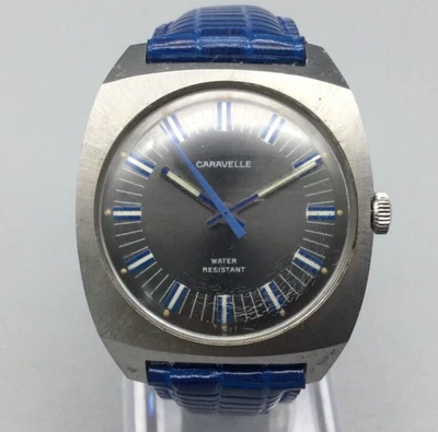 $71.99 • Buy Vintage Bulova Caravelle Watch Men Silver Tone Cushion Leather Manual Wind 1972