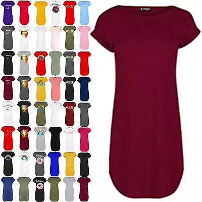£6.49 • Buy Womens Ladies Turn Up Sleeve Longline Oversized Curved Hem Tunic T-Shirt Dress