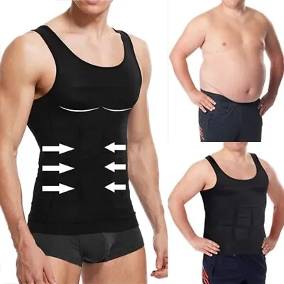 Men Slimming Body Shaper Belly Tummy Control Compression Vest Underwear Shirt Fs • £6.79