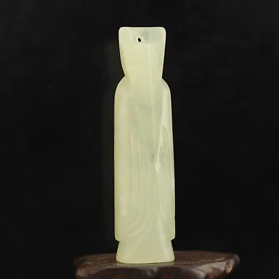 China Old Natural Jade Hand-carved Statue Buddha Pendant O • £9.63