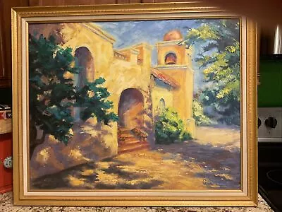 Vintage Original Oil Painting  Large 34”x28” Pueblo Spanish Mission Signed • $249