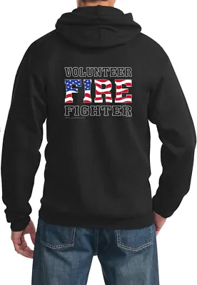 Volunteer Firefighter US Flag Pullover Hoodie Front And Back • $31.49