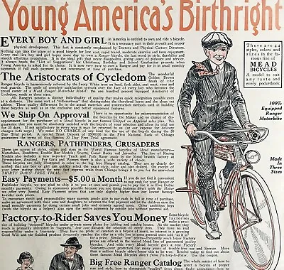 Mead Cycle Ranger Motorbike 1924 Advertisement Lithograph Bicycles DWCC5 • $31.50
