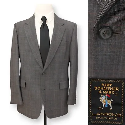 HART SCHAFFNER & MARX Mens Gray Plaid Wool Sport Coat Suit Jacket Blazer 40 R • $49.99