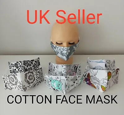 Cotton Face Mask Reusable Washable Virus Protection Handmade Adults Kids UK  • £1.99
