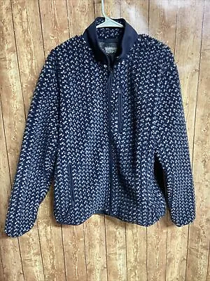 J.Crew Jacket Sz Large Navy Birdseye Nordic Zip Front Sherpa Fleece MENS • $60