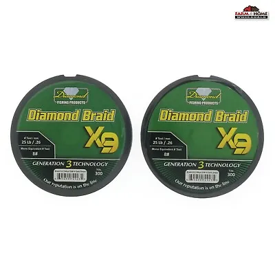 (2) Momoi Diamond Braid X9 Generation III Fishing Line 25lb 300yds Dark Green • $62.95