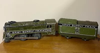 Rare Vintage Prewar MARX ARMY SUPPLY TRAIN #500 LOCOMOTIVE & TENDER Good Working • $150