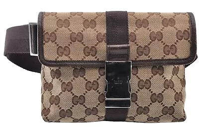 Authentic GUCCI Waist Body Bag Pouch Purse GG Canvas Leather 131236 Brown 8647I • $48