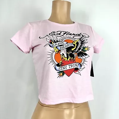 Ed Hardy Womens Sz M Pink Brave Eagle Baby Tee Short Sleeve Front And Back Logo • $39.99