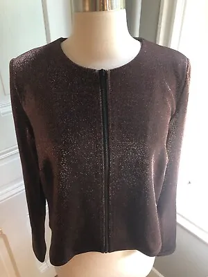 Tahari Bronze Metallic Jacket-sizel-front Zipper-nwot-standout Beauty!!   • $22.99