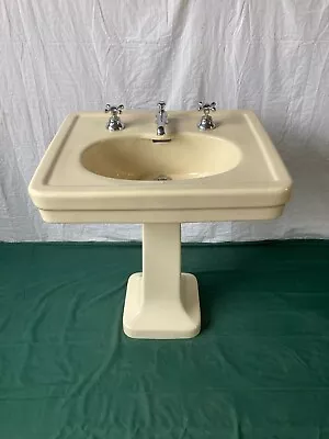 Antique 27x22 Old Ivory Porcelain Pedestal Sink Old Vtg Kohler Bathroom 100-24E • $1295