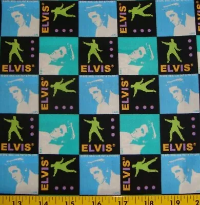 20 Inches Elvis Presley Graphic Patch Aqua Blue Black Cotton Fabric • $8.35